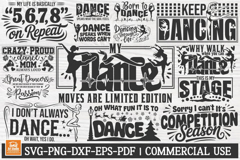 Dance Svg Bundle | Dancer Svg Cut Files | 15 Dancing Quotes and Signs SVG TonisArtStudio 
