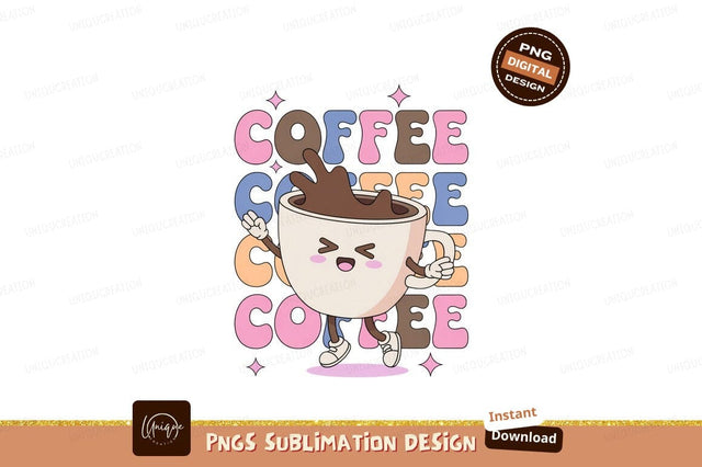 Dancing coffee cup with splashing liquid cartoon Sublimation Designangry 