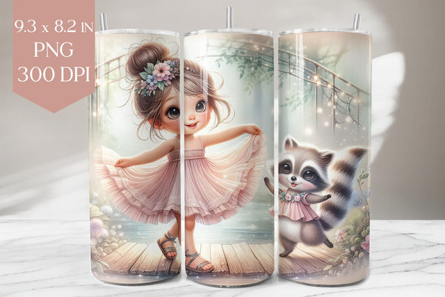 Dancing Girl and Raccoon Tumbler PNG Sublimation BijouBay 