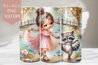 Dancing Girl and Raccoon Tumbler Wrap PNG Sublimation BijouBay 
