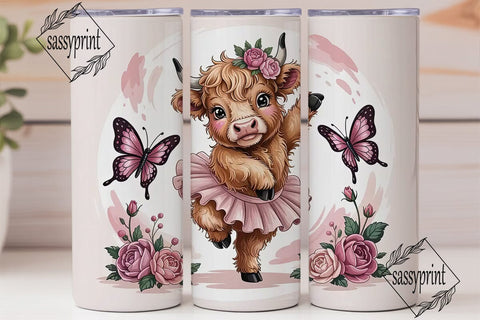Dancing Highland Cow 20oz Tumbler Wrap Sublimation sassyprint 
