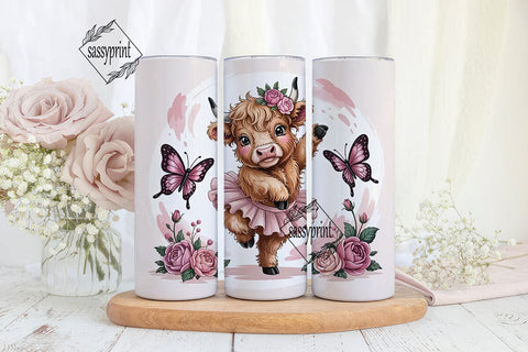 Dancing Highland Cow 20oz Tumbler Wrap Sublimation sassyprint 