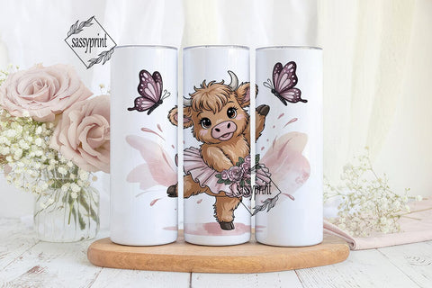 Dancing Highland Cow 20oz Tumbler Wrap Sublimation sassyprint 