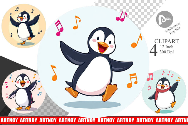 Dancing Penguin Clipart Sublimation artnoy 