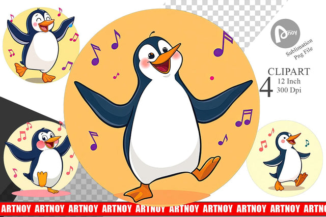 Dancing Penguin Clipart Sublimation artnoy 