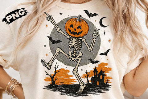 Dancing Pumpkin Skeleton Halloween PNG SVG DesignDestine 