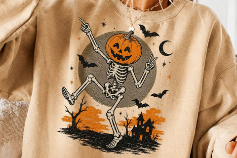 Dancing Pumpkin Skeleton Halloween PNG SVG DesignDestine 