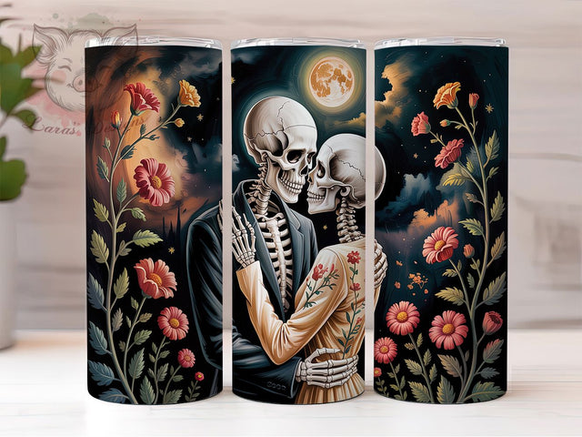 Dancing Skeleton Couple Halloween Tumbler, Dancing Skeleton Wrap, 20oz Sublimation Design, Gothic Couple Cup, Halloween Skeleton Tumbler, Spooky Love Gift, Skeleton Dance Tumbler Sublimation Lara' s Designs 