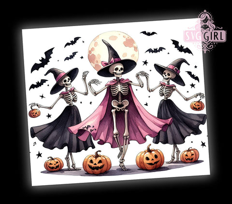 Dancing Skeleton Tumbler, Halloween Skeleton Design, Spooky Season Wrap, 20 oz Tumbler, Digital Download, Sublimation PNG, Witch Decor, Halloween Gift Sublimation SvggirlplusArt 