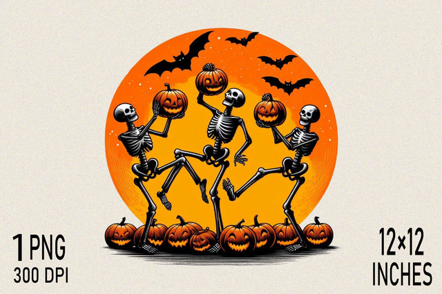 Dancing skeletons celebrate Halloween Clipart Sublimation SVGArt 