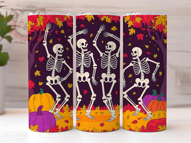 Dancing Skeletons Halloween Tumbler, Autumn Halloween Tumbler Design, Spooky Party Sublimation Wrap, Funny Skeleton Coffee Tumbler, Halloween Dance Drinkware, Party Skull Tumbler Design Sublimation Lara' s Designs 