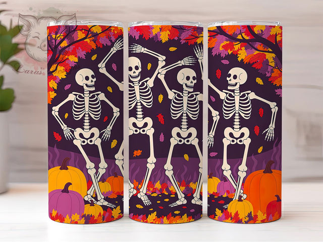 Dancing Skeletons Halloween Tumbler, Autumn Halloween Tumbler Design, Spooky Party Sublimation Wrap, Funny Skeleton Coffee Tumbler, Halloween Dance Drinkware, Party Skull Tumbler Design Sublimation Lara' s Designs 