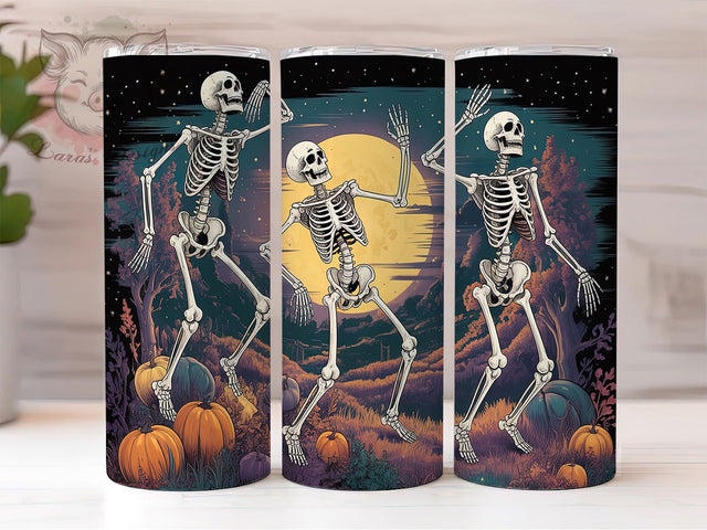 Dancing Skeletons Harvest Moon Tumbler, Harvest Moon Wrap, 20oz Sublimation Design, Halloween Skeleton Cup, Spooky Moon Tumbler, Autumn Skeleton Gift, Gothic Fall Tumbler Sublimation Lara' s Designs 