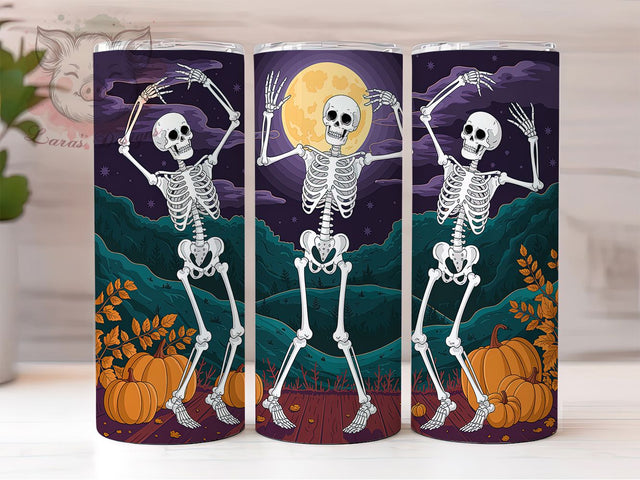 Dancing Skeletons Harvest Moon Tumbler, Harvest Moon Wrap, 20oz Sublimation Design, Halloween Skeleton Cup, Spooky Moon Tumbler, Autumn Skeleton Gift, Gothic Fall Tumbler Sublimation Lara' s Designs 