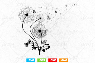 Dandelion and Butterfly SVG Files for Cricut, Flying Butterfly svg, Dandelion Silhouette, Cut Files SVG DesignDestine 