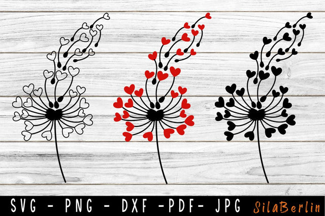 Dandelion Bundle SVG, Dandelion SVG, Floral SVG, Valentine svg, Hearts Svg, Love Svg, Dandelion Clipart, Wild Flower, Heart Dandelion svg SVG SilaBerlin 