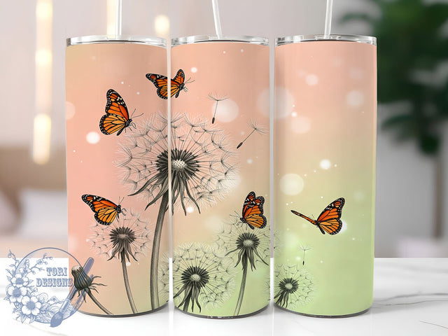 Dandelion Butterfly 20oz Motivational Tumbler, Dandelion Design, Inspirational Tumbler, Butterfly Art, 20oz Tumbler, Motivational Gift, Sublimation Wrap, Nature Drinkware Sublimation ToriDesigns 