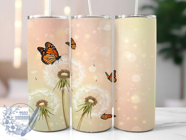 Dandelion Butterfly 20oz Motivational Tumbler, Dandelion Design, Inspirational Tumbler, Butterfly Art, 20oz Tumbler, Motivational Gift, Sublimation Wrap, Nature Drinkware Sublimation ToriDesigns 