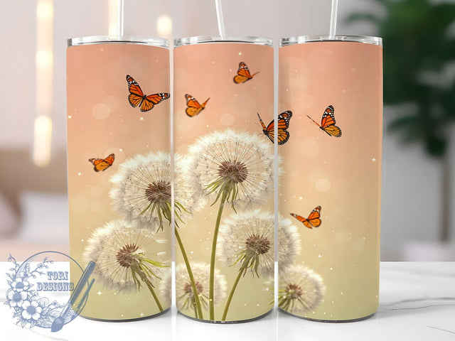 Dandelion Butterfly 20oz Motivational Tumbler, Dandelion Design, Inspirational Tumbler, Butterfly Art, 20oz Tumbler, Motivational Gift, Sublimation Wrap, Nature Drinkware Sublimation ToriDesigns 