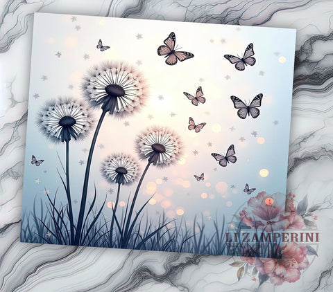 Dandelion Butterfly Nature Art 20oz Tumbler Wrap, Nature Art, Floral Gift, Sublimation Tumbler, Whimsical Decor Sublimation Li Zamperini 