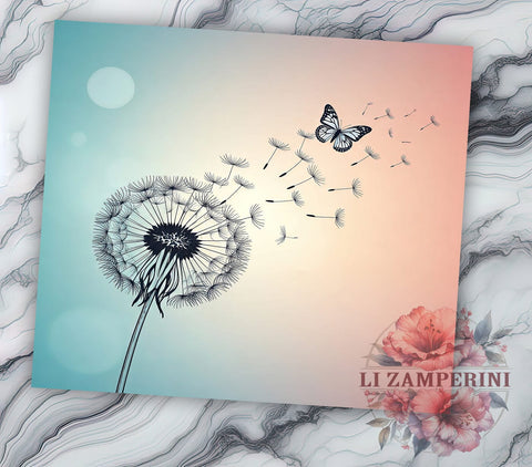 Dandelion Butterfly Nature Art 20oz Tumbler Wrap, Nature Art, Floral Gift, Sublimation Tumbler, Whimsical Decor Sublimation Li Zamperini 