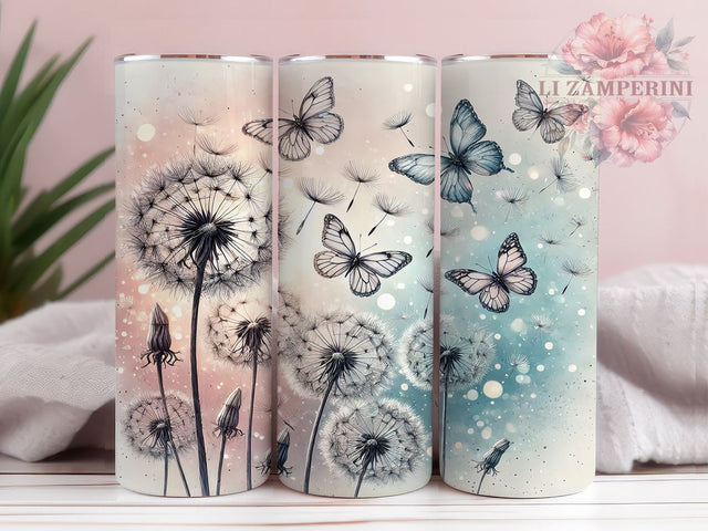 Dandelion Butterfly Nature Art 20oz Tumbler Wrap, Nature Art, Floral Gift, Sublimation Tumbler, Whimsical Decor Sublimation Li Zamperini 