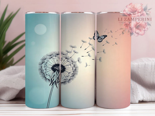 Dandelion Butterfly Nature Art 20oz Tumbler Wrap, Nature Art, Floral Gift, Sublimation Tumbler, Whimsical Decor Sublimation Li Zamperini 