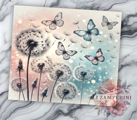 Dandelion Butterfly Nature Art 20oz Tumbler Wrap, Nature Art, Floral Gift, Sublimation Tumbler, Whimsical Decor Sublimation Li Zamperini 