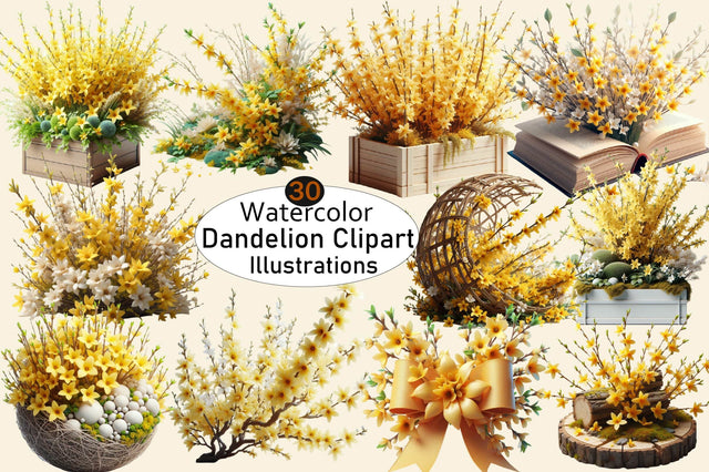 Dandelion Flowers Clipart Yellow Spring Sublimation Clipart Bundle Sublimation SVGArt 