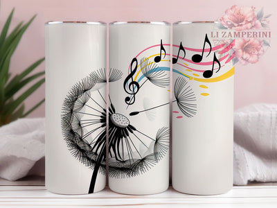 Dandelion Music Notes Tumbler, Floral Music Wrap, Elegant Nature Cup, 20oz Sublimation Wrap, Stylish Dandelion Music Tumbler, Artistic Floral Design Cup, Botanical Musical Theme Wrap Sublimation Li Zamperini 