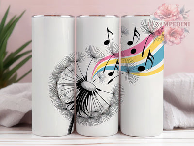 Dandelion Music Notes Tumbler, Floral Music Wrap, Elegant Nature Cup, 20oz Sublimation Wrap, Stylish Dandelion Music Tumbler, Artistic Floral Design Cup, Botanical Musical Theme Wrap Sublimation Li Zamperini 