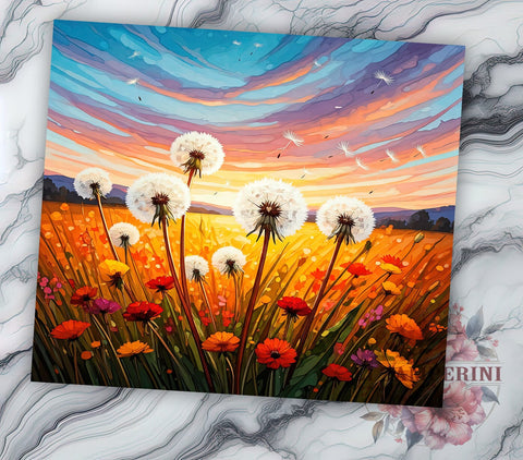 Dandelion Wildflower 20oz Tumbler, Floral Design Tumbler, 20oz Wrap, Sublimation Tumbler, Nature Inspired Gift, Wildflower Tumbler, Botanical Tumbler Design Sublimation Li Zamperini 