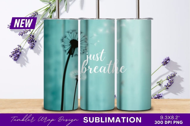 Dandelions With Just Breathe Message On Blue Wood Sublimation Regulrcrative 