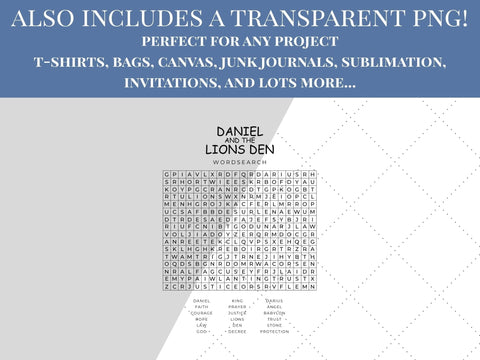 Daniel and the Lions Den Wordsearch | Fun Activity SVG Paige Cole Studio 