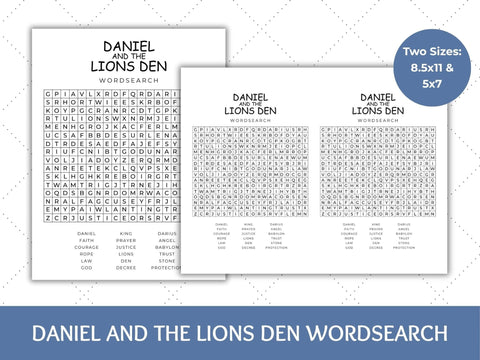 Daniel and the Lions Den Wordsearch | Fun Activity SVG Paige Cole Studio 
