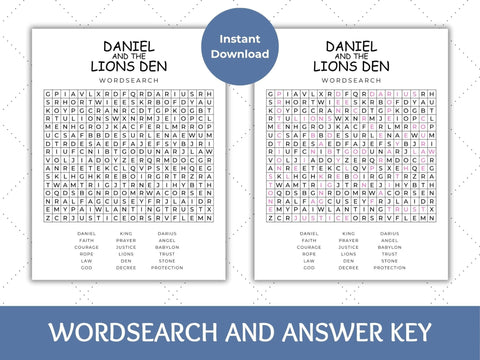 Daniel and the Lions Den Wordsearch | Fun Activity SVG Paige Cole Studio 