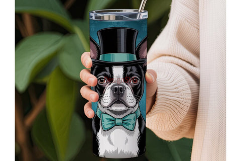 Dapper Boston Terrier 20oz Tumbler Wrap Sublimation DesignSVG 