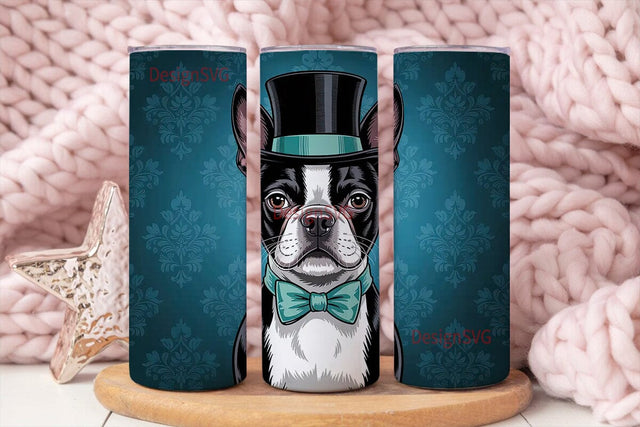 Dapper Boston Terrier 20oz Tumbler Wrap Sublimation DesignSVG 