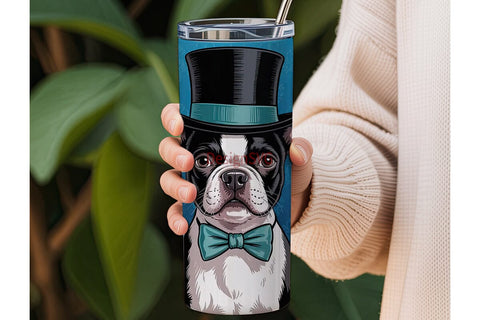 Dapper Boston Terrier 20oz Tumbler Wrap Sublimation DesignSVG 