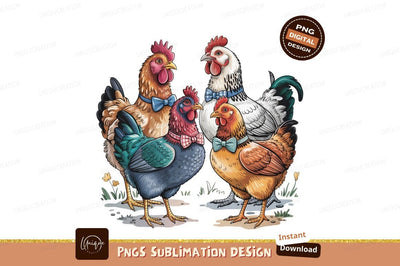 Dapper Chickens Illustration Wearing Bow Ties Sublimation Designangry 