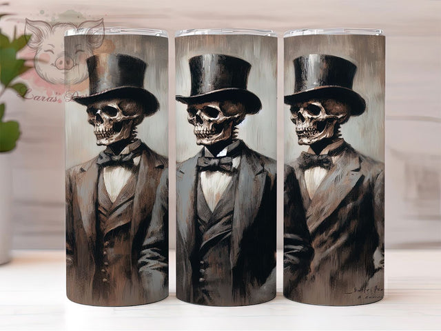Dapper Skeleton Suit Portrait Tumbler, Skeleton Portrait Wrap, Dapper Skeleton Cup, 20oz Sublimation Design, Gothic Formal Tumbler, Spooky Suit Gift, Elegant Skeleton Tumbler Sublimation Lara' s Designs 