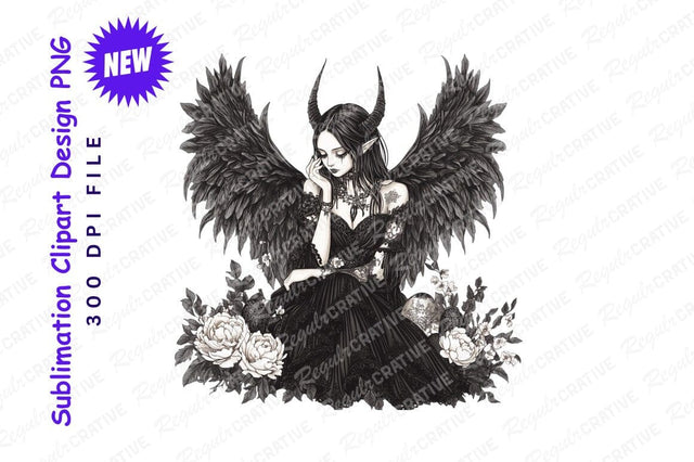 Dark Angel Gothic Girl In Black Dress Sublimation Regulrcrative 