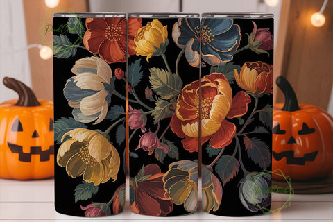 Dark Autumn Floral 20oz Tumbler Wrap Sublimation PixelChick 