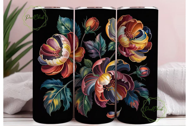 Dark Autumn Floral 20oz Tumbler Wrap Sublimation PixelChick 