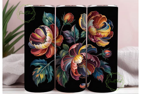 Dark Autumn Floral 20oz Tumbler Wrap Sublimation PixelChick 