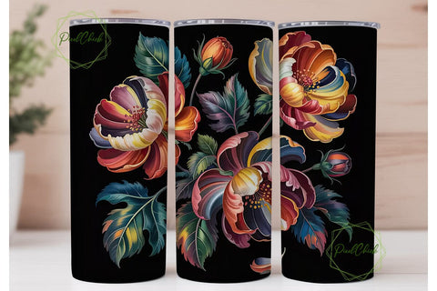 Dark Autumn Floral 20oz Tumbler Wrap Sublimation PixelChick 