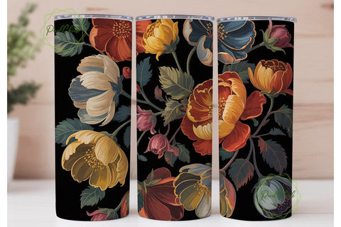 Dark Autumn Floral 20oz Tumbler Wrap Sublimation PixelChick 