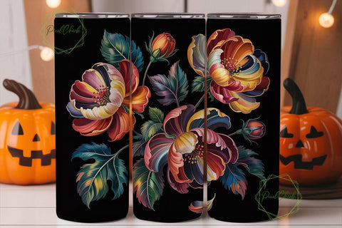 Dark Autumn Floral 20oz Tumbler Wrap Sublimation PixelChick 