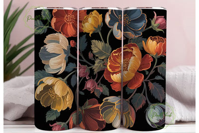 Dark Autumn Floral 20oz Tumbler Wrap Sublimation PixelChick 