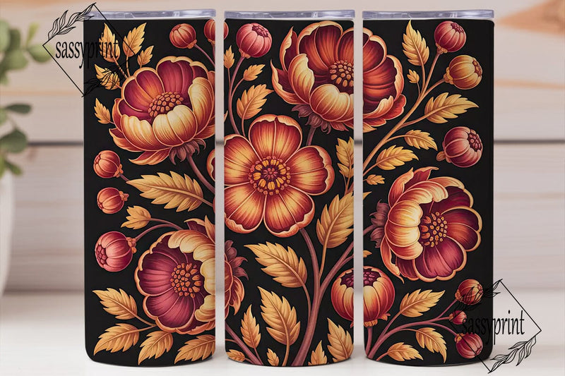 Dark Autumn Floral 20oz Tumbler Wrap Sublimation sassyprint 